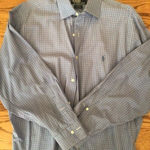Polo Ralph Lauren Blue Checked Dress Shirt Excellent Condition 16 1/2 x 32-33